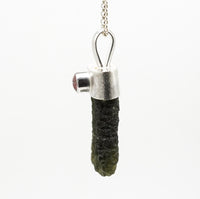 Handmade Moldavite & Super Seven Textured Sterling Silver Pendant