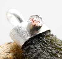 Handmade Moldavite & Super Seven Textured Sterling Silver Pendant