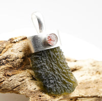 Handmade Moldavite & Super Seven Textured Sterling Silver Pendant