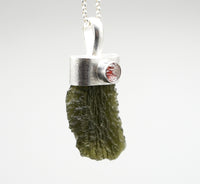 Handmade Moldavite & Super Seven Textured Sterling Silver Pendant