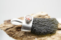 Handmade Moldavite & Super Seven Textured Sterling Silver Pendant