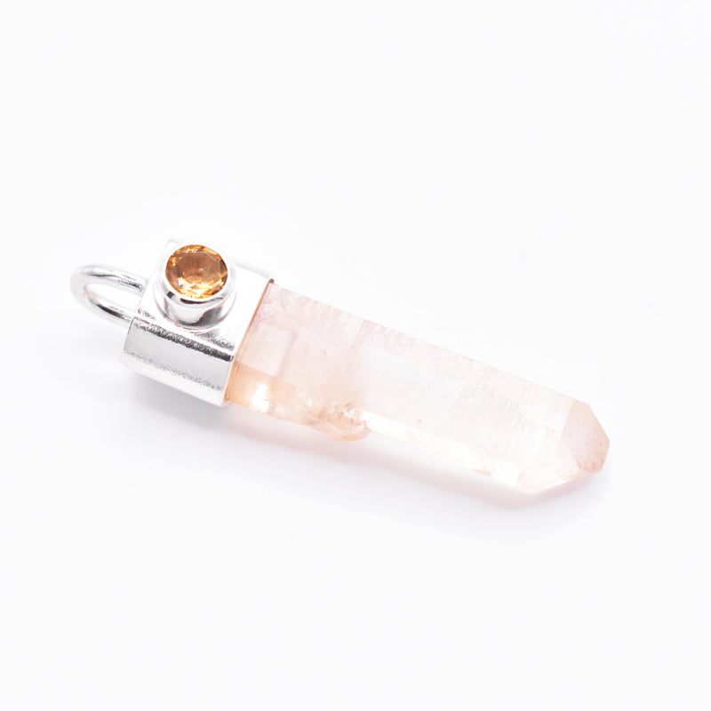 Handmade Golden Lemurian Quartz and Citrine Sterling Silver Pendant