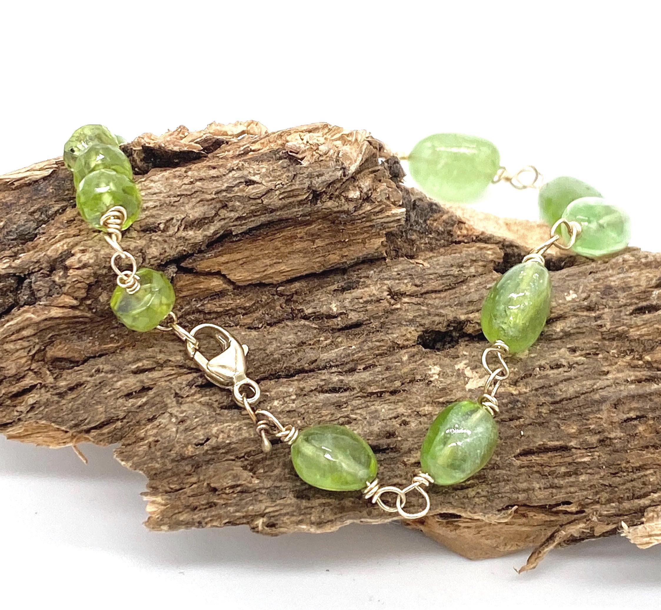 Handmade Gold Peridot Bracelet: Natural Peridot on 9ct Gold
