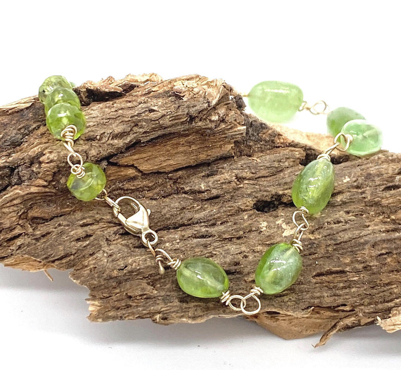 Handmade Gold Peridot Bracelet: Natural Peridot on 9ct Gold