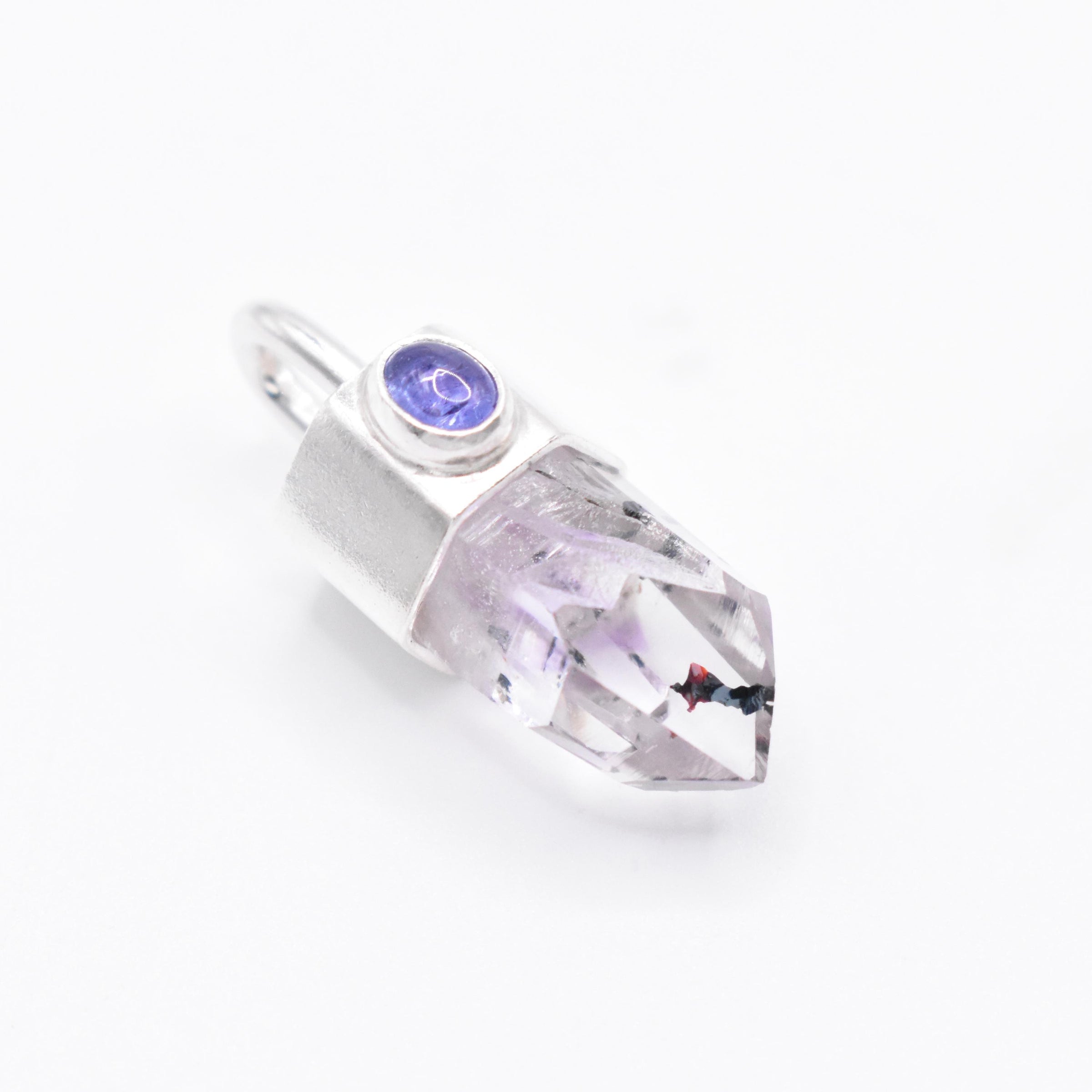 Handmade Brandberg Harlequin Quartz and Tanzanite Sterling Silver Pendant