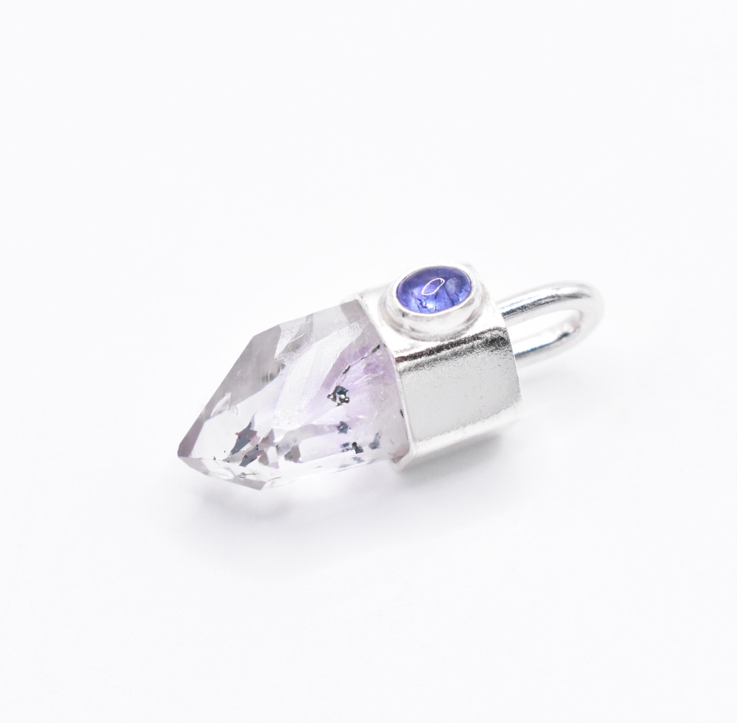 Handmade Brandberg Harlequin Quartz and Tanzanite Sterling Silver Pendant