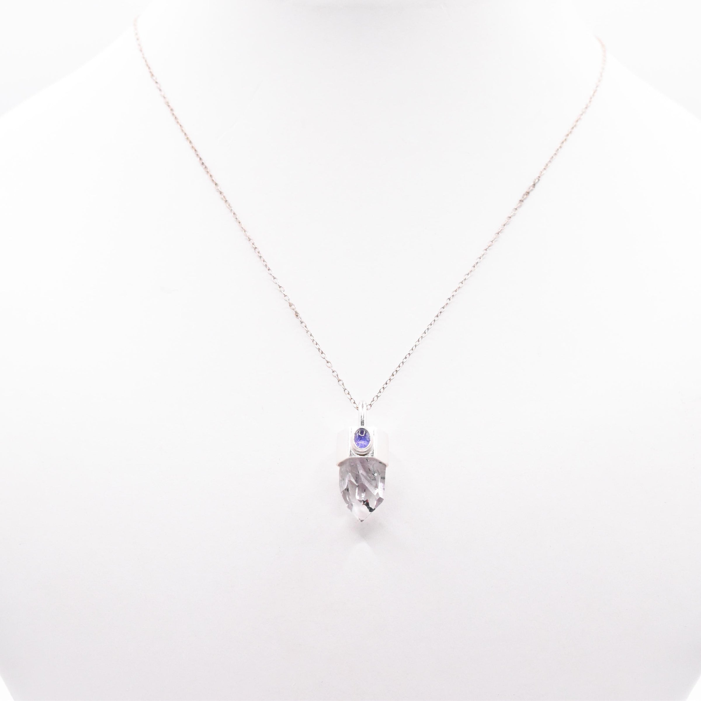 Handmade Brandberg Harlequin Quartz and Tanzanite Sterling Silver Pendant
