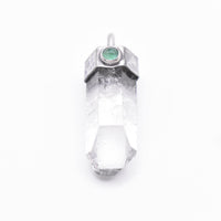 Handmade Himalayan Quartz and Emerald Hammered and Blackened Sterling Silver Pendant