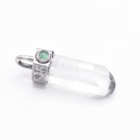 Handmade Himalayan Quartz and Emerald Hammered and Blackened Sterling Silver Pendant