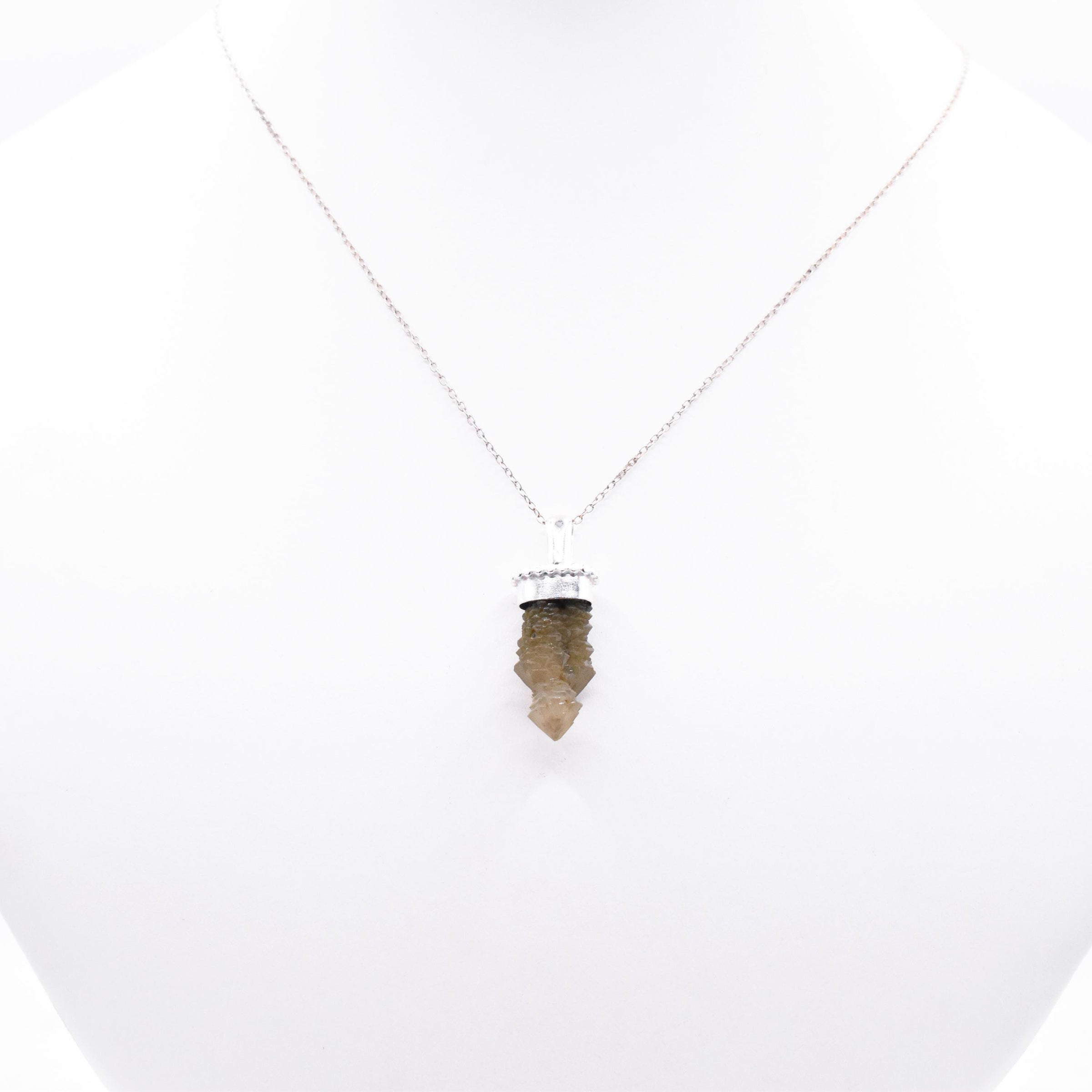 Handmade Mongolian Green Sceptre Generator Quartz Sterling Silver Pendant