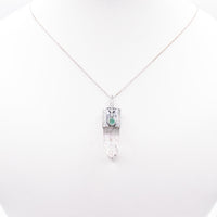 Handmade Brandberg Quartz and Emerald Hammered and Blackened Sterling Silver Algiz Rune Pendant