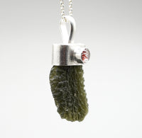 Handmade Moldavite & Super Seven Textured Sterling Silver Pendant