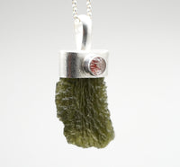 Handmade Moldavite & Super Seven Textured Sterling Silver Pendant