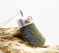 Handmade Moldavite & Super Seven Textured Sterling Silver Pendant