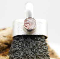 Handmade Moldavite & Super Seven Textured Sterling Silver Pendant