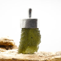 Handmade Moldavite & Super Seven Textured Sterling Silver Pendant