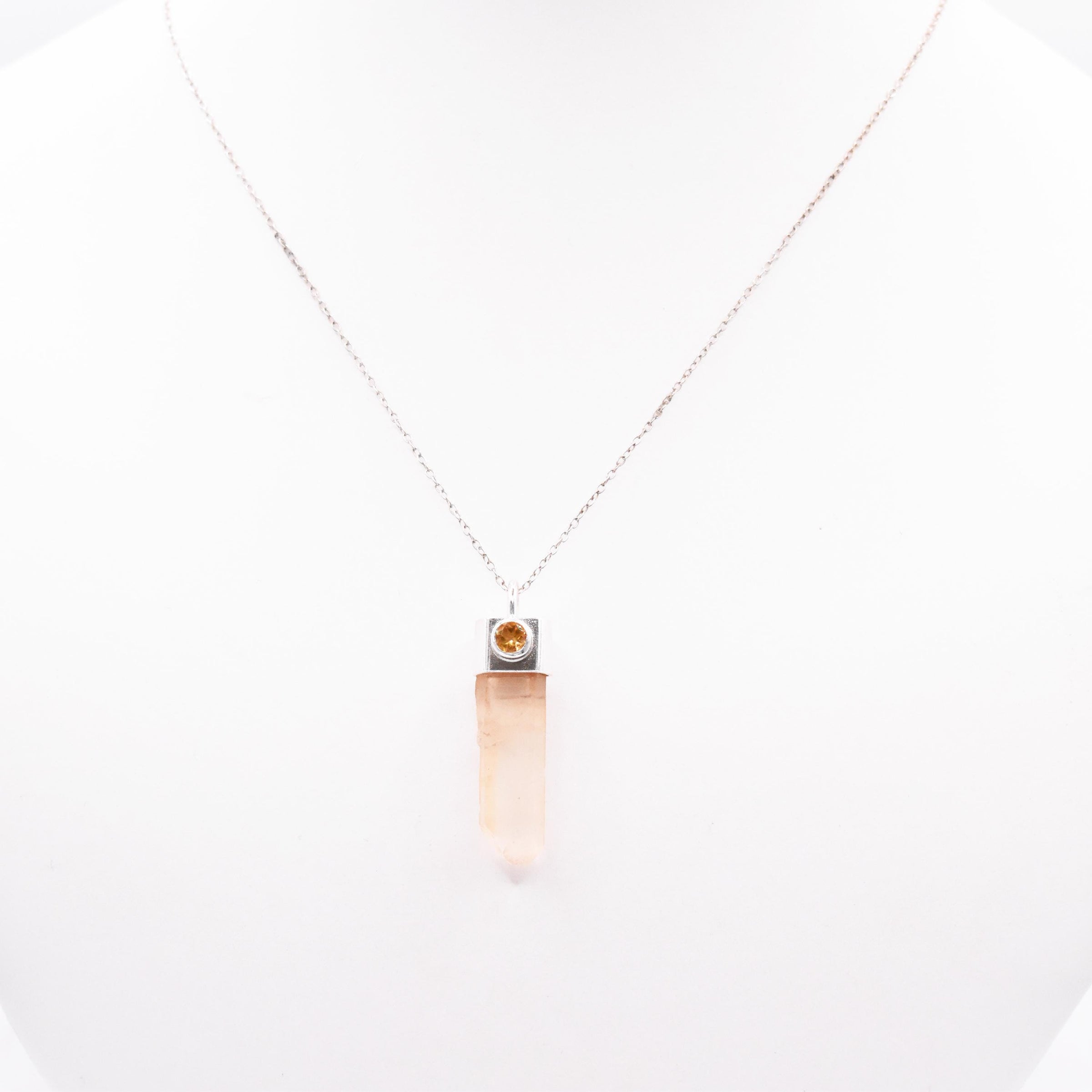 Handmade Golden Lemurian Quartz and Citrine Sterling Silver Pendant