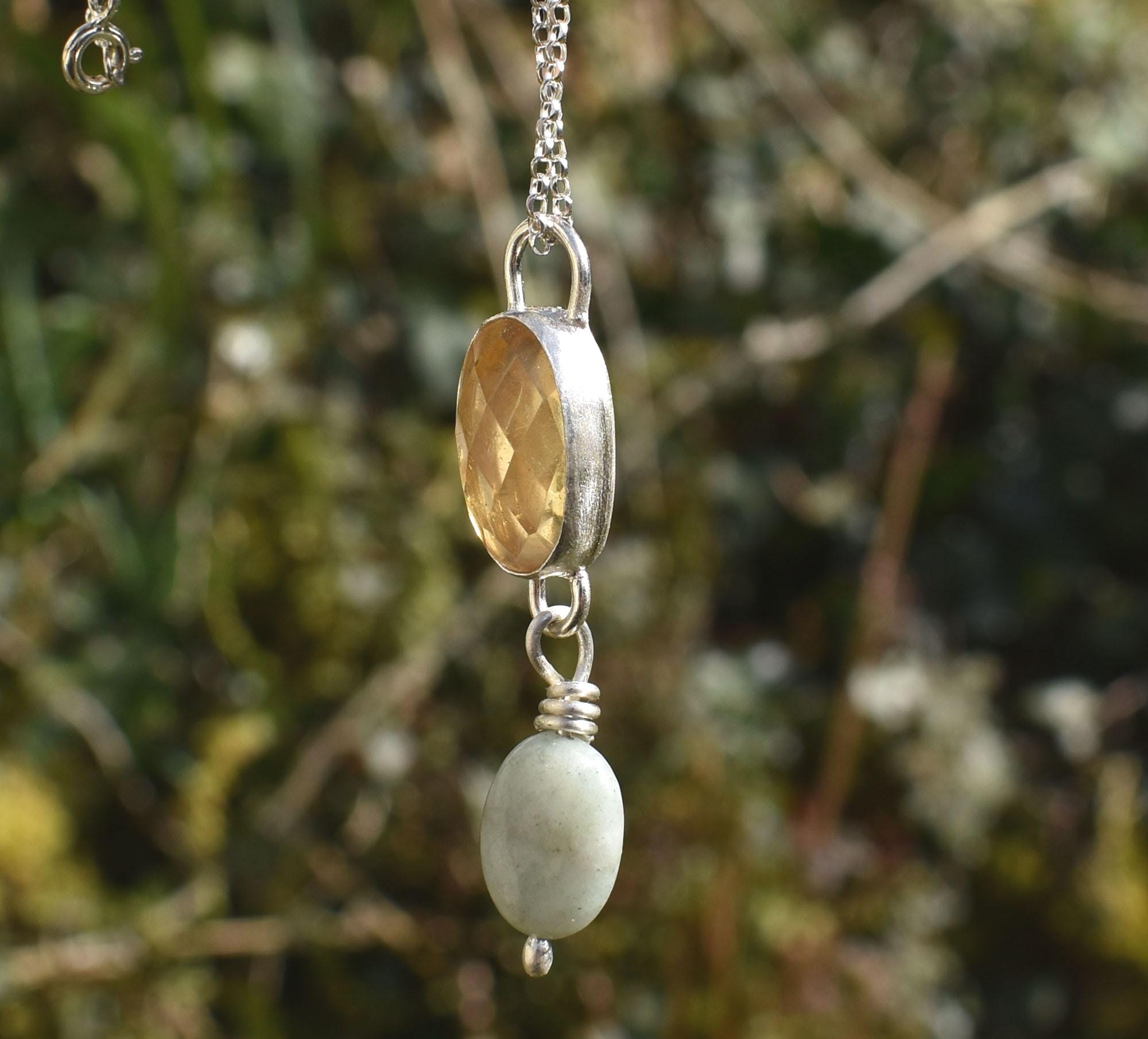 Citrine & Jade Sterling Silver Handmade Pendant: Unique Handmade Natural Gemstone Jewellery