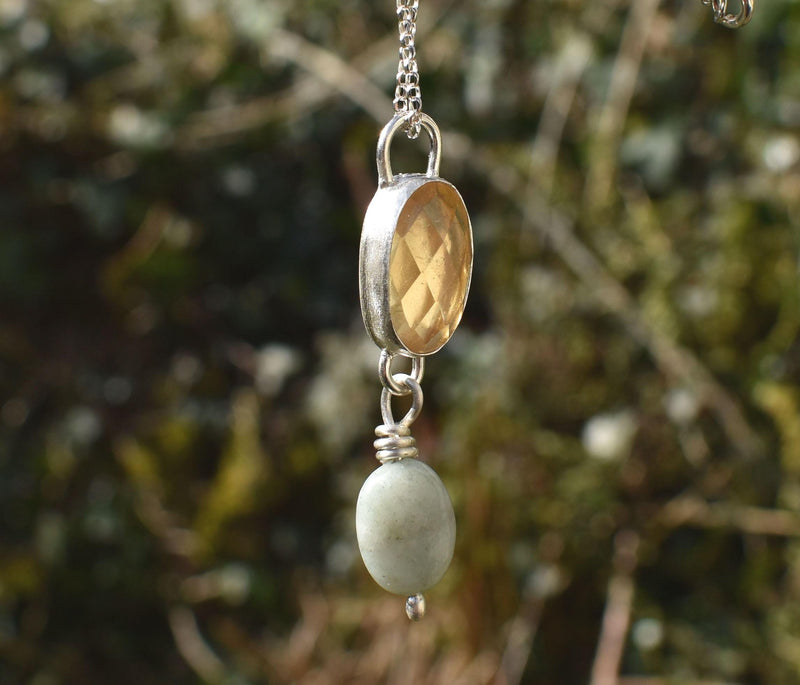 Citrine & Jade Sterling Silver Handmade Pendant: Unique Handmade Natural Gemstone Jewellery