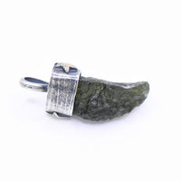 Handmade Moldavite and Peridot Sterling Silver and 24k Gold Keum-Boo Pendant