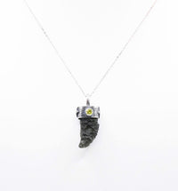 Handmade Moldavite and Peridot Sterling Silver and 24k Gold Keum-Boo Pendant