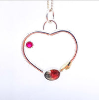 Watermelon Tourmaline with Ruby Sterling Silver & Gold Heart Pendant: Unique Handmade Natural Gemstone Jewellery