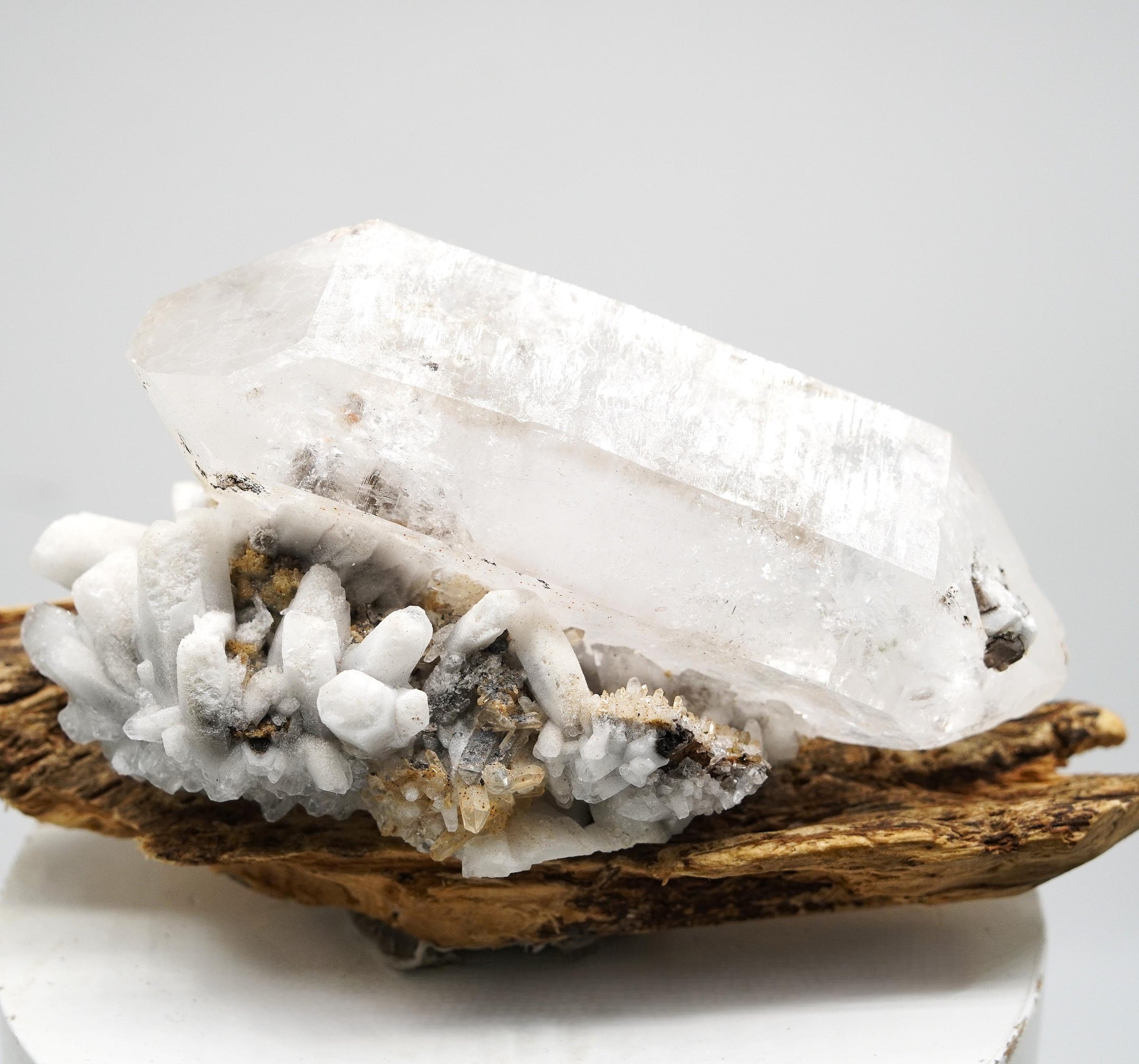 Brandberg DT with White Calcite Overgrowth: Ethically Hand-Mined Large Quartz Crystal