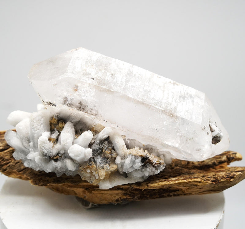 Brandberg DT with White Calcite Overgrowth: Ethically Hand-Mined Large Quartz Crystal