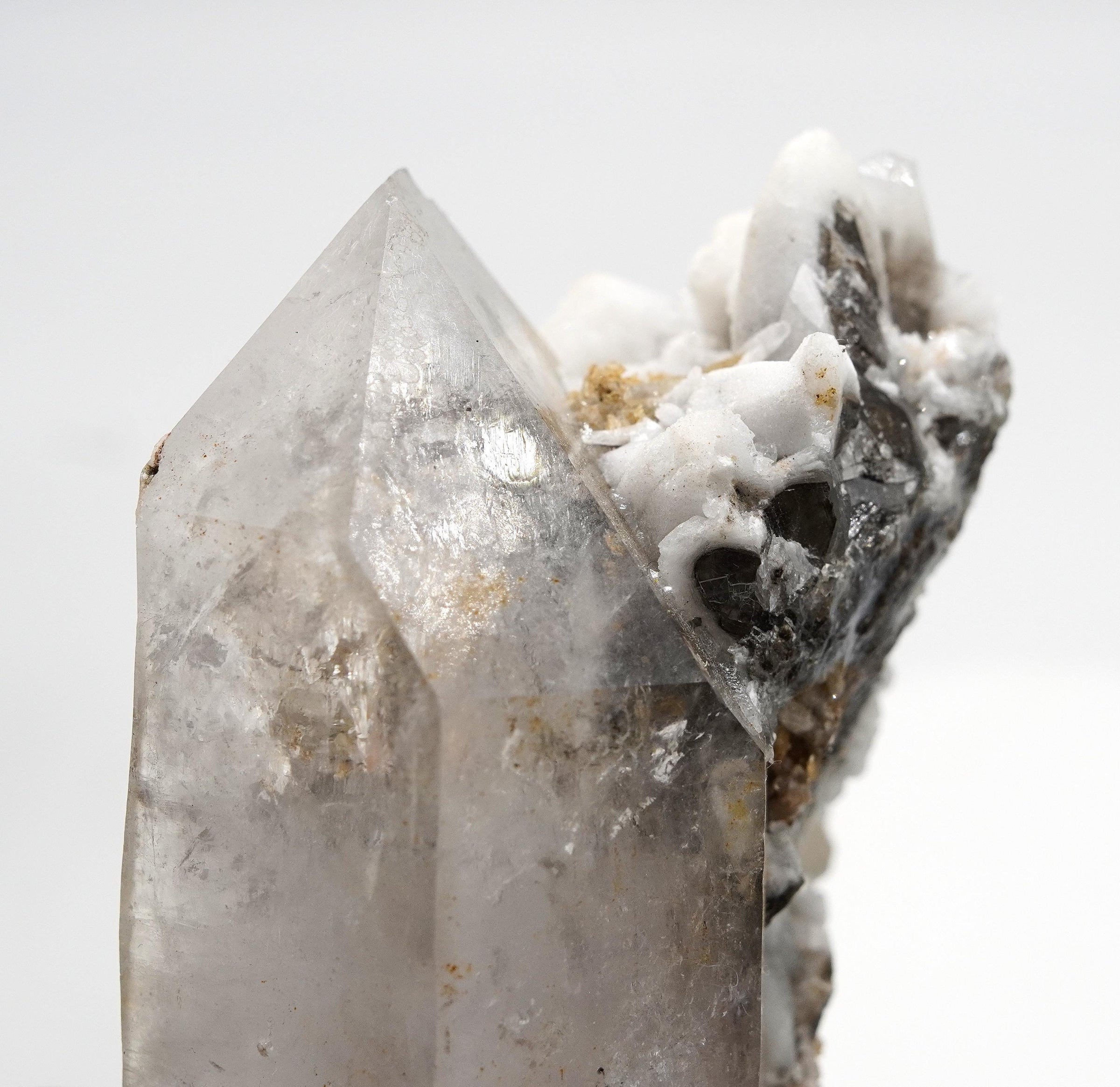 Brandberg DT with White Calcite Overgrowth: Ethically Hand-Mined Large Quartz Crystal