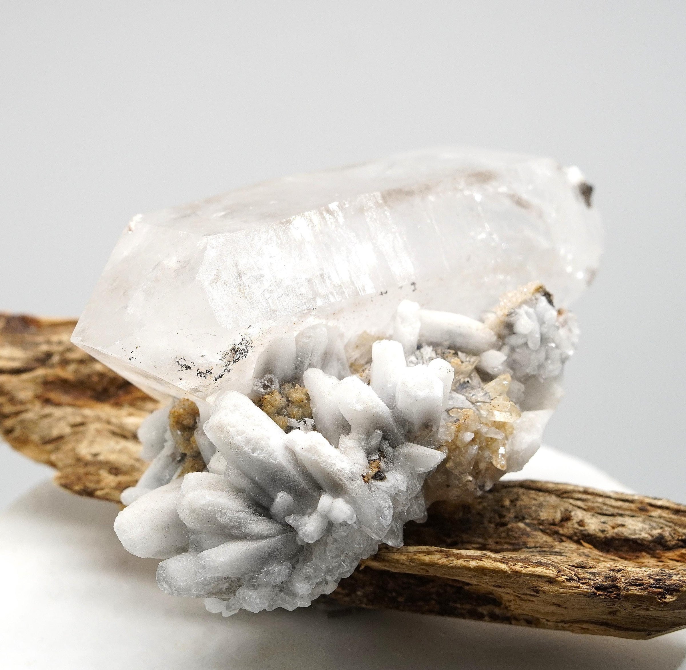 Brandberg DT with White Calcite Overgrowth: Ethically Hand-Mined Large Quartz Crystal