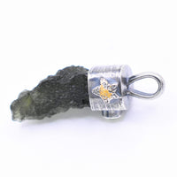 Handmade Moldavite and Peridot Sterling Silver and 24k Gold Keum-Boo Pendant