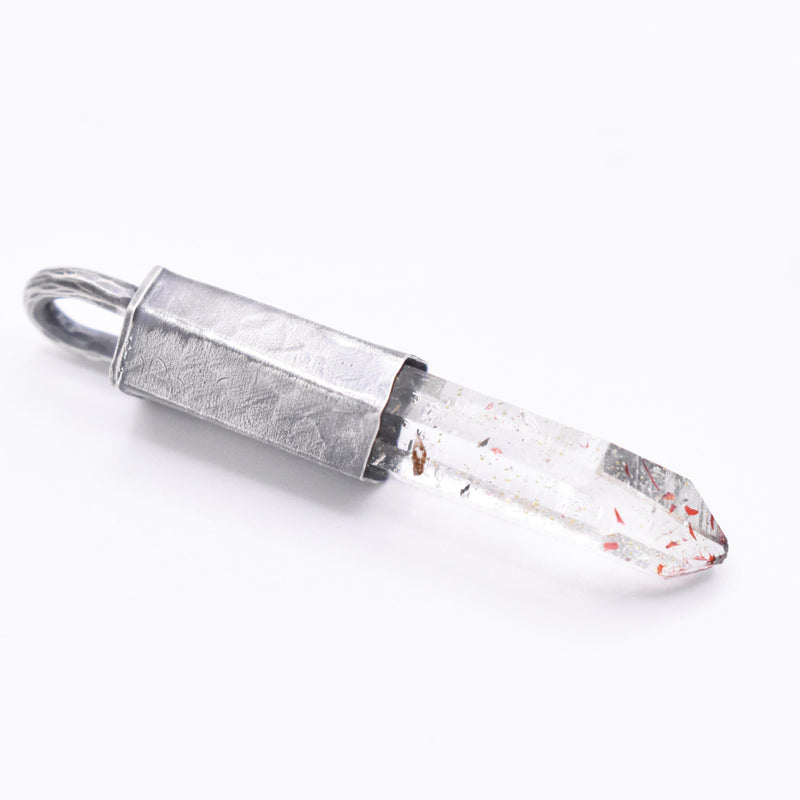 Handmade Brandberg Harlequin Quartz Hammered Sterling Silver Pendant