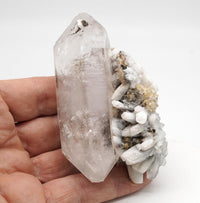 Brandberg DT with White Calcite Overgrowth: Ethically Hand-Mined Large Quartz Crystal