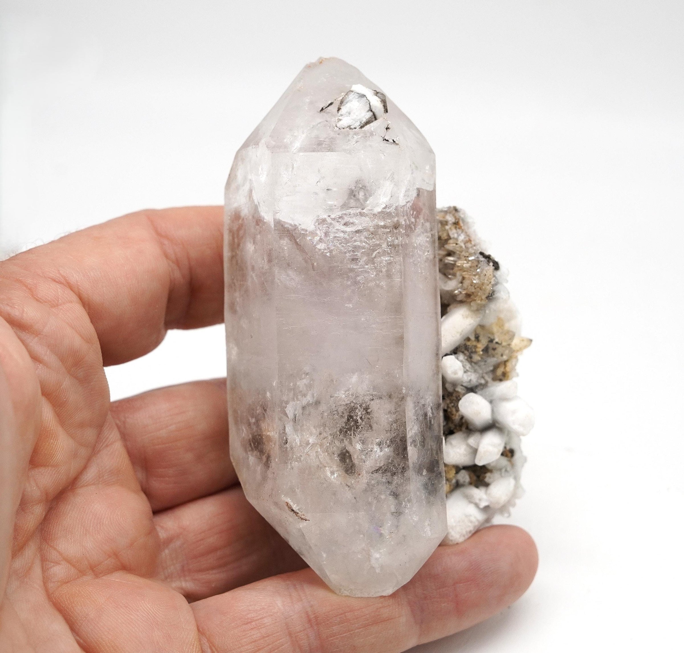 Brandberg DT with White Calcite Overgrowth: Ethically Hand-Mined Large Quartz Crystal