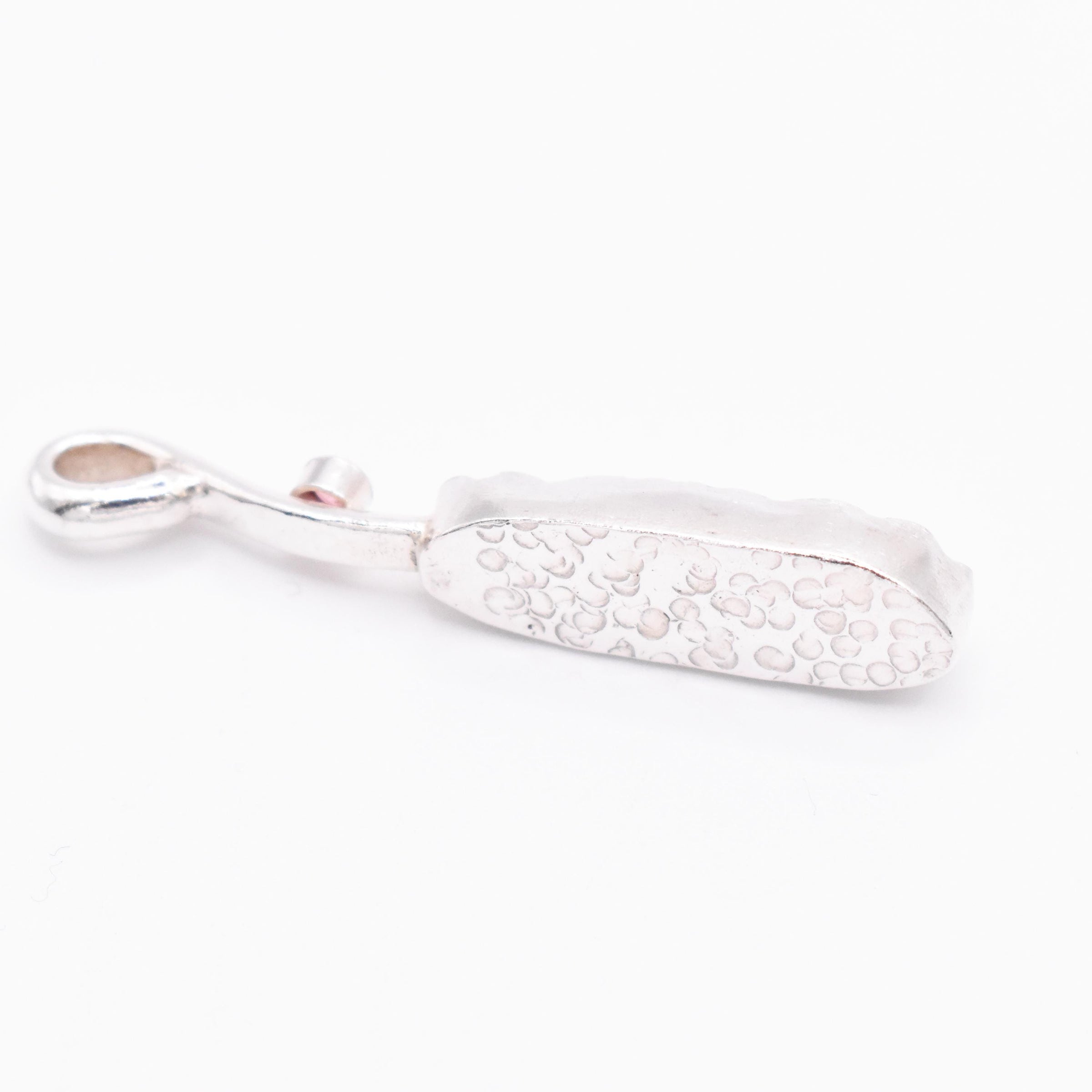 Sterling Silver Biwa Pearl and Pink Tourmaline Pendant
