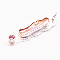 Sterling Silver Biwa Pearl and Pink Tourmaline Pendant