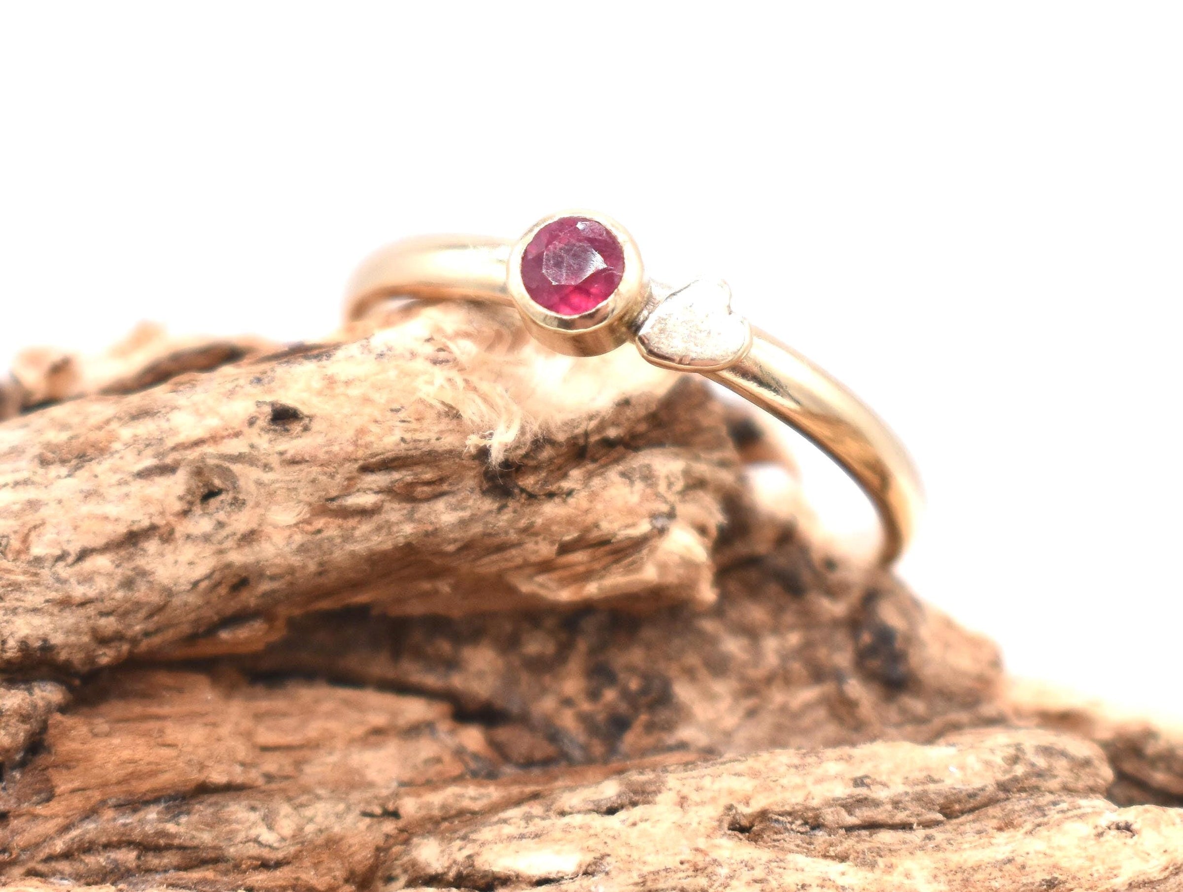 Gold Heart Ruby Ring