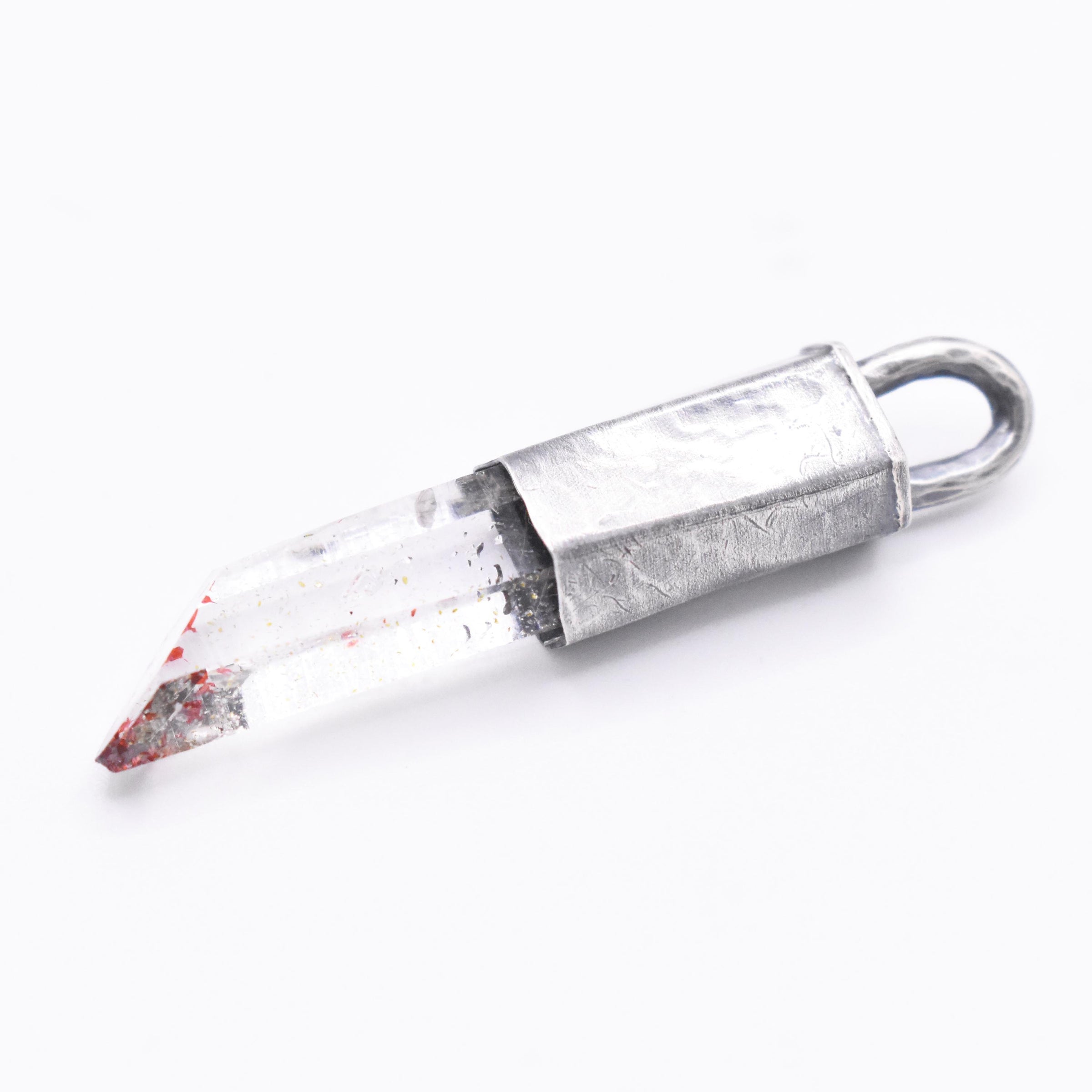 Handmade Brandberg Harlequin Quartz Hammered Sterling Silver Pendant