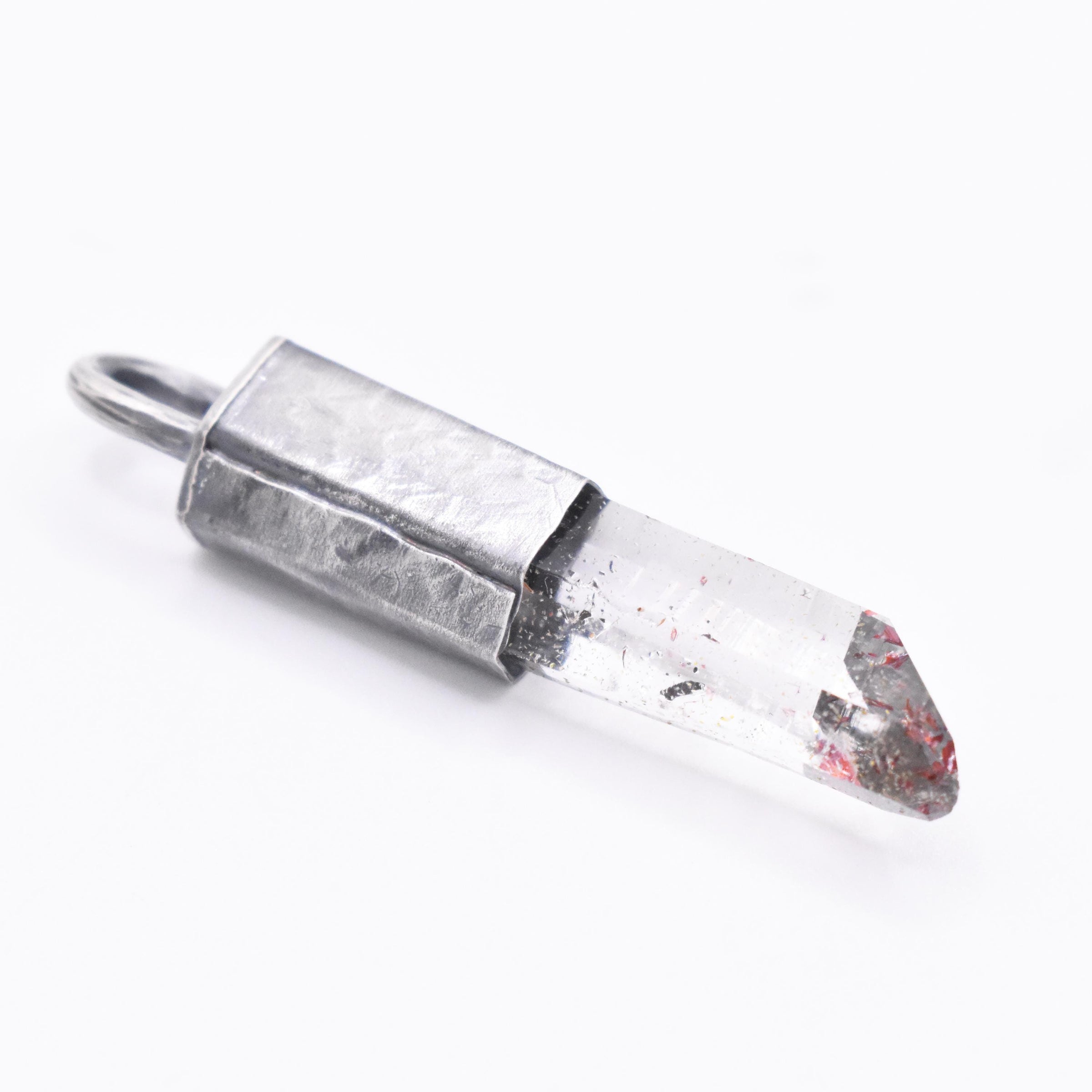 Handmade Brandberg Harlequin Quartz Hammered Sterling Silver Pendant