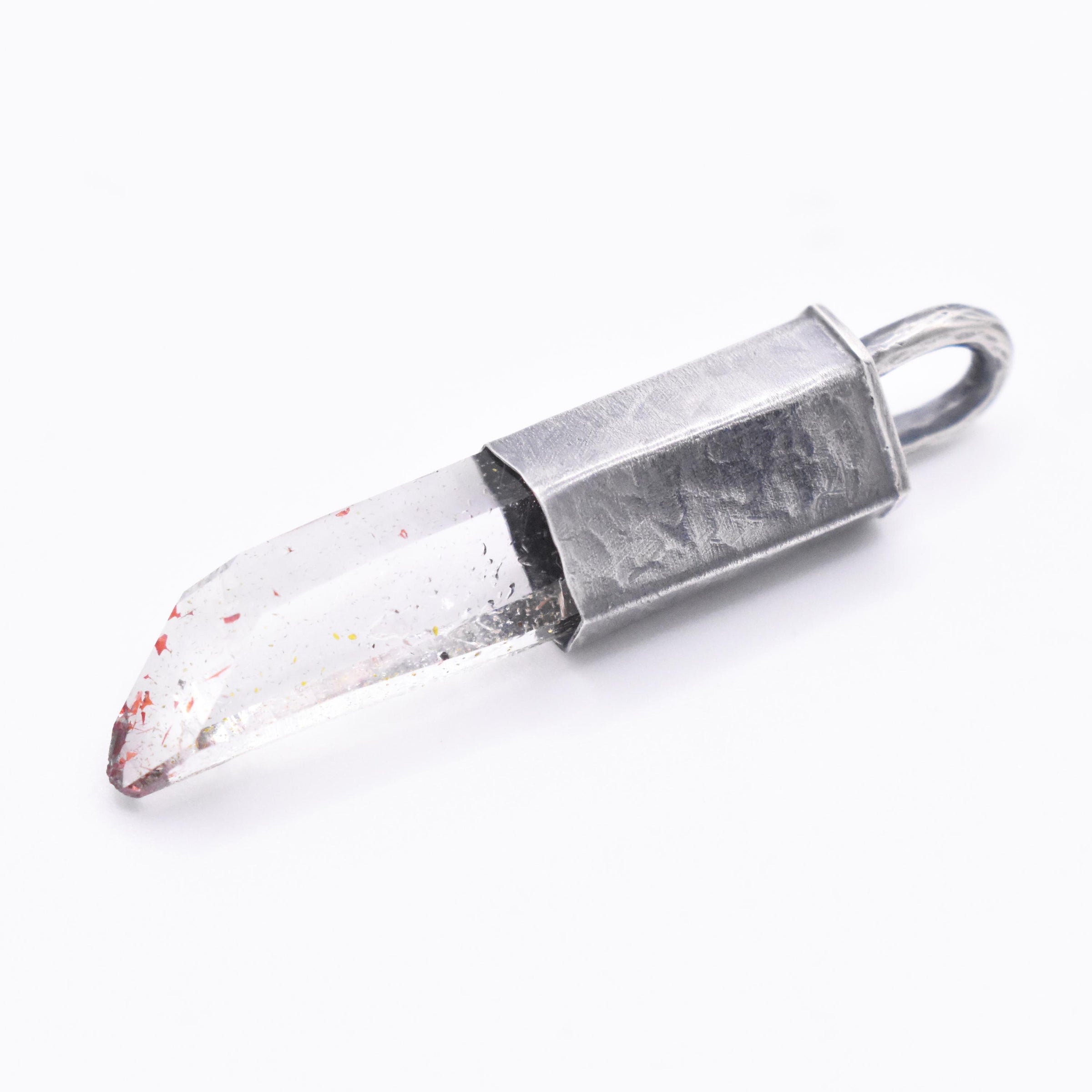 Handmade Brandberg Harlequin Quartz Hammered Sterling Silver Pendant
