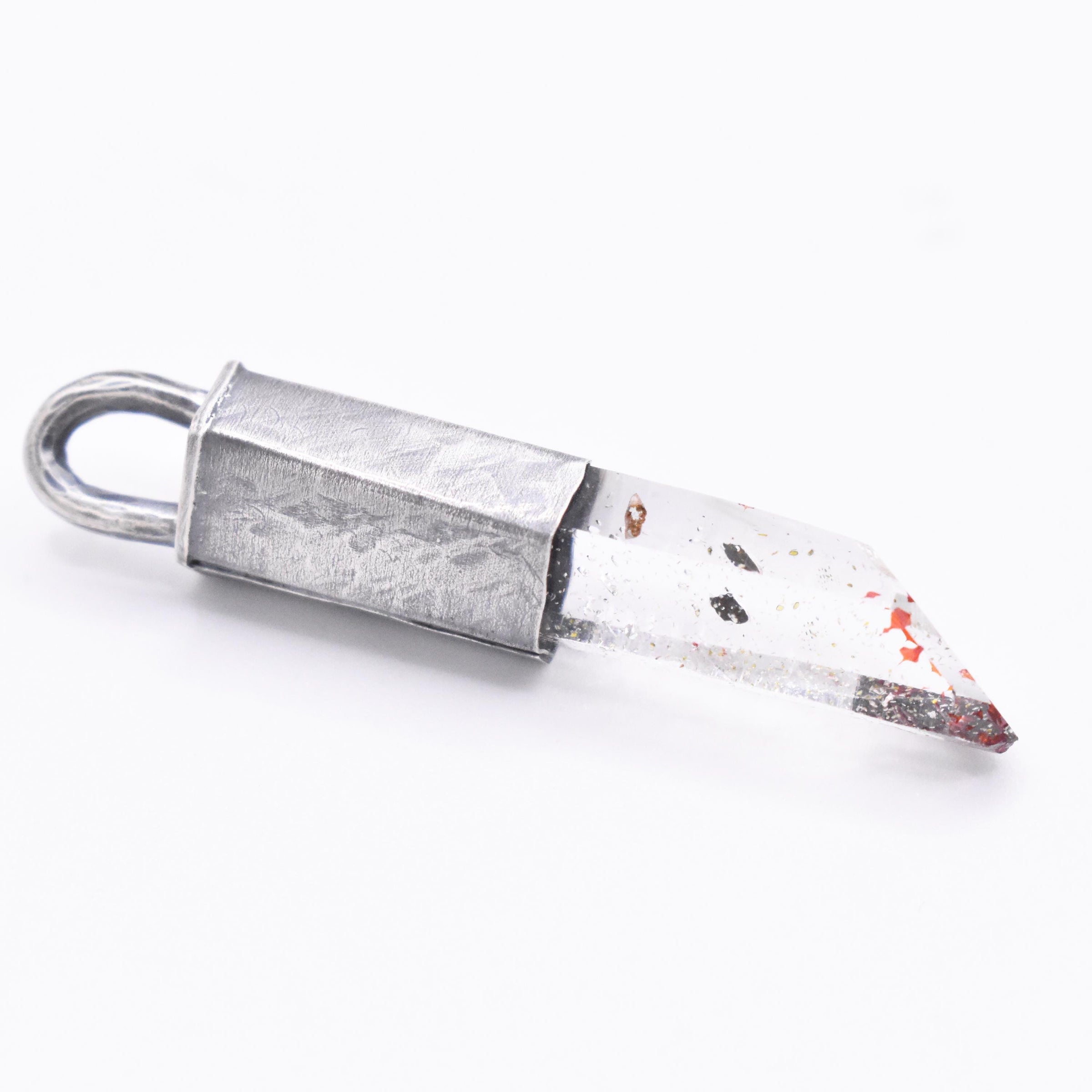 Handmade Brandberg Harlequin Quartz Hammered Sterling Silver Pendant