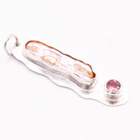 Sterling Silver Biwa Pearl and Pink Tourmaline Pendant