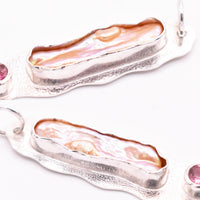 Sterling Silver Biwa Pearl and Pink Tourmaline Pendant