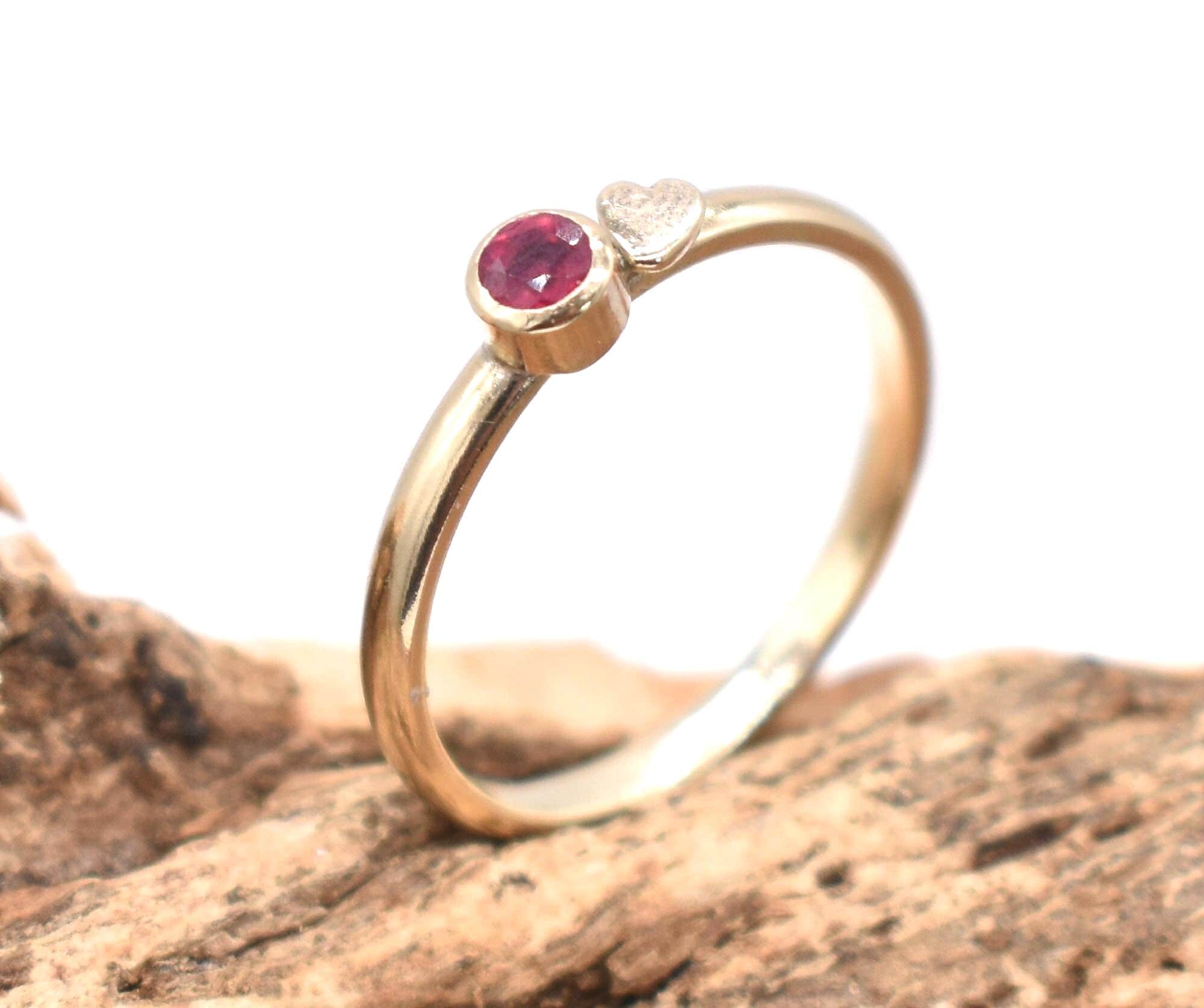 Gold Heart Ruby Ring