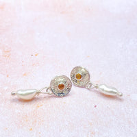 Sterling Silver Baroque Pearl and Sapphire Earrings: Unique Handmade Natural Gemstone Jewellery