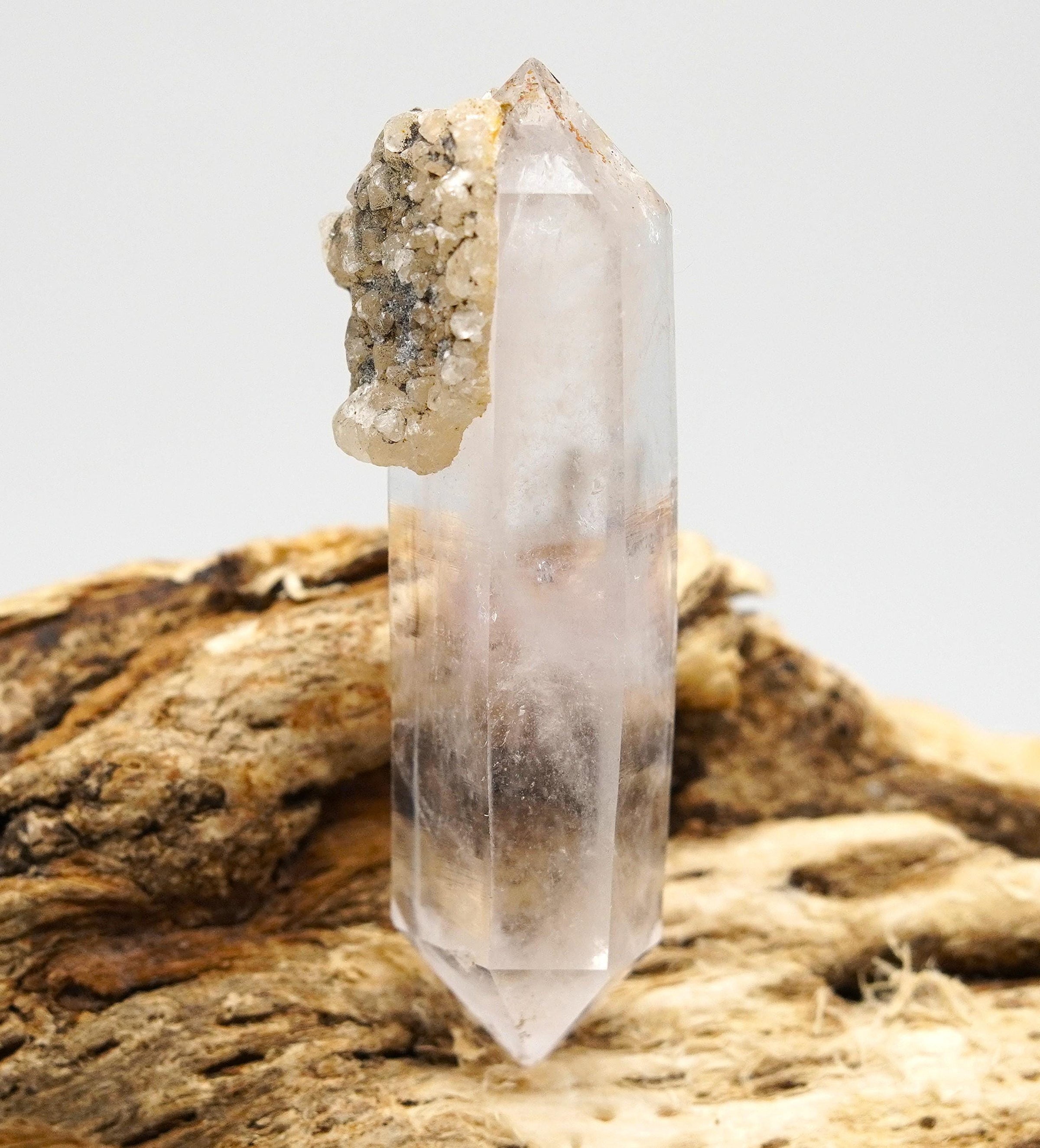 Brandberg Quartz Generator DT with Calcite:  Ethically Hand-Mined Raw Crystal