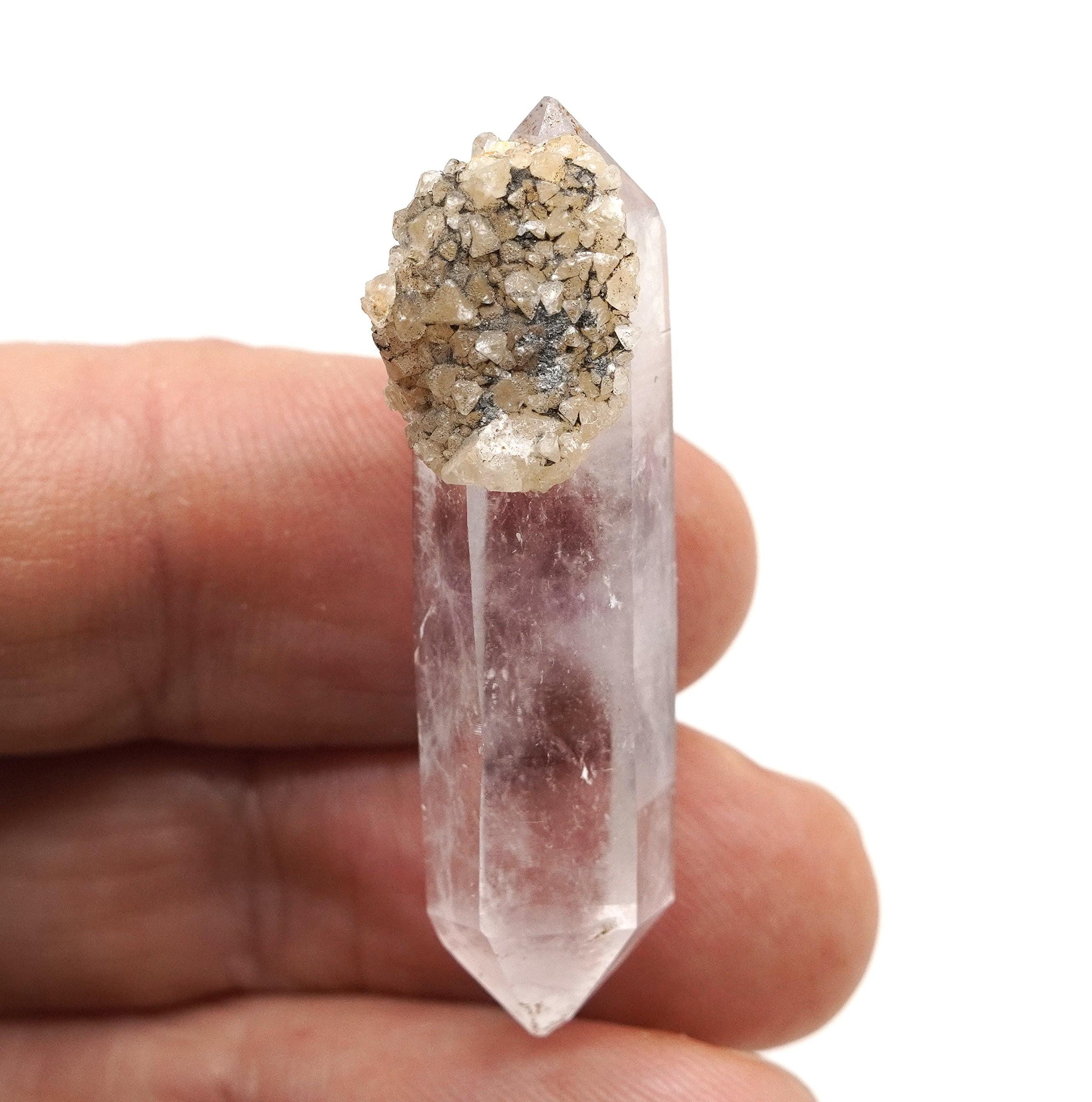 Brandberg Quartz Generator DT with Calcite:  Ethically Hand-Mined Raw Crystal