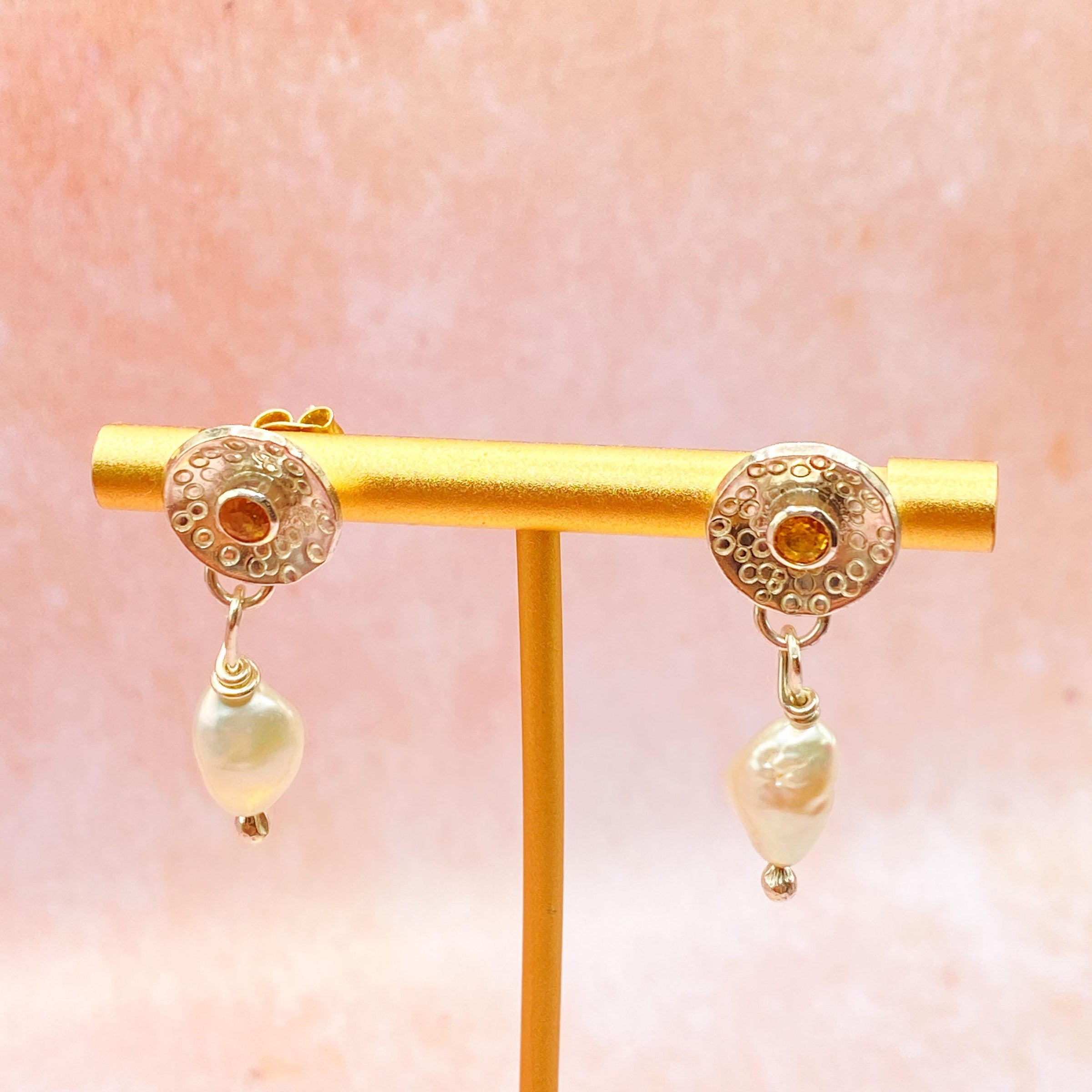 Sterling Silver Baroque Pearl and Sapphire Earrings: Unique Handmade Natural Gemstone Jewellery