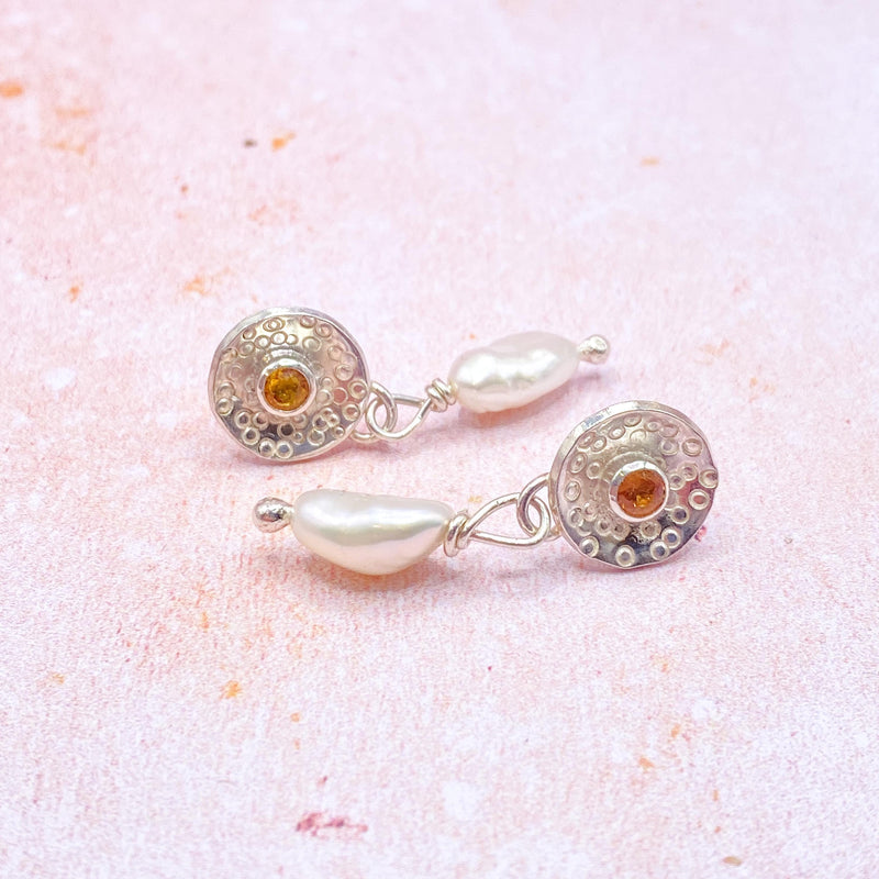 Sterling Silver Baroque Pearl and Sapphire Earrings: Unique Handmade Natural Gemstone Jewellery