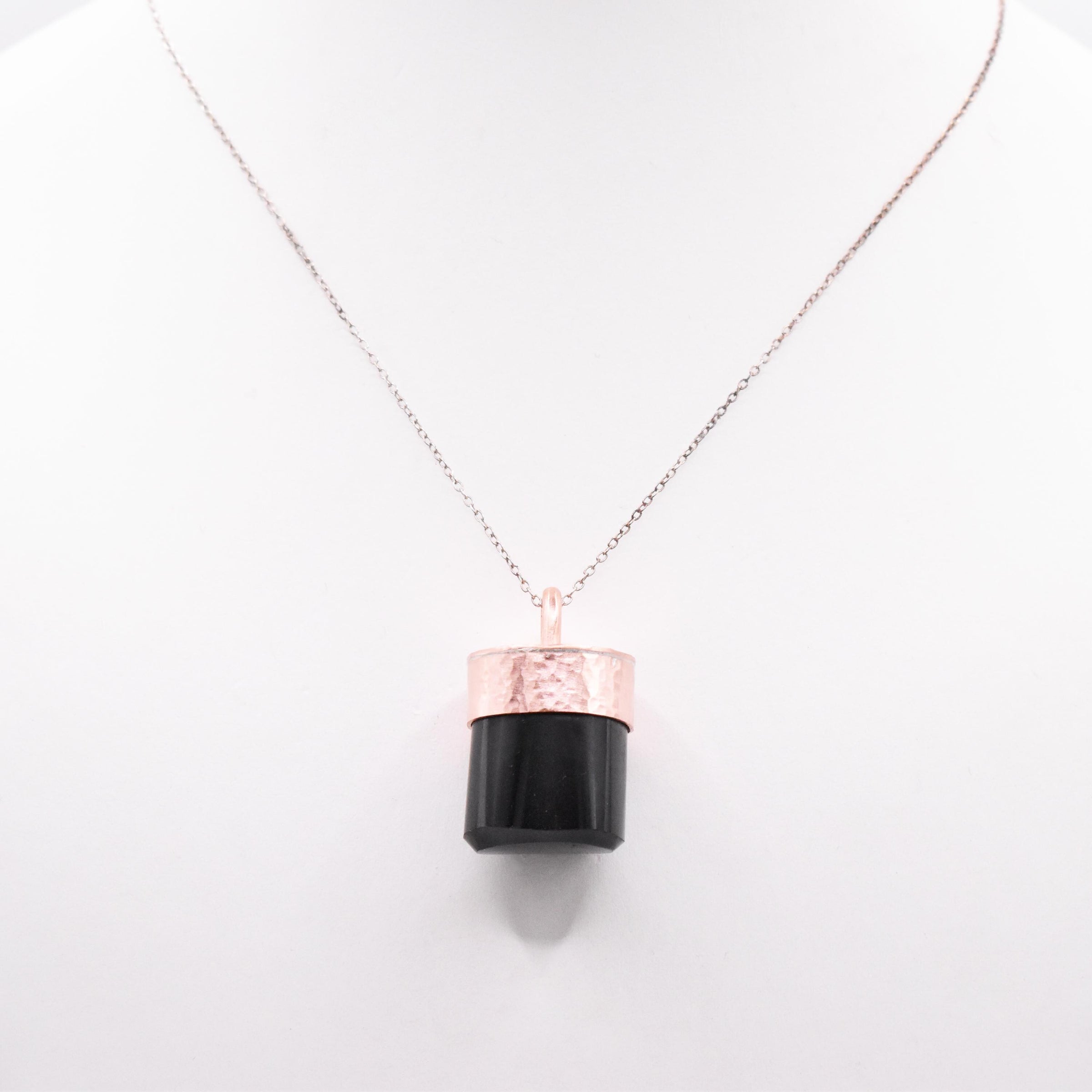 Handmade Black Tourmaline Hammered Copper Pendant